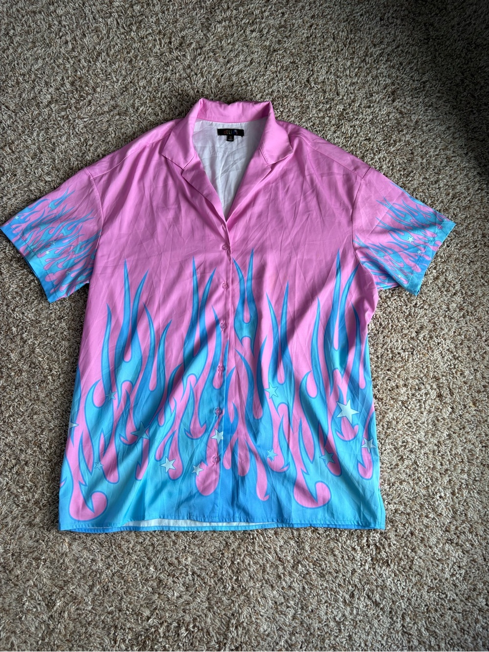 dELiA*s Pink and Blue Flame-Print Button Front Shirt Dress